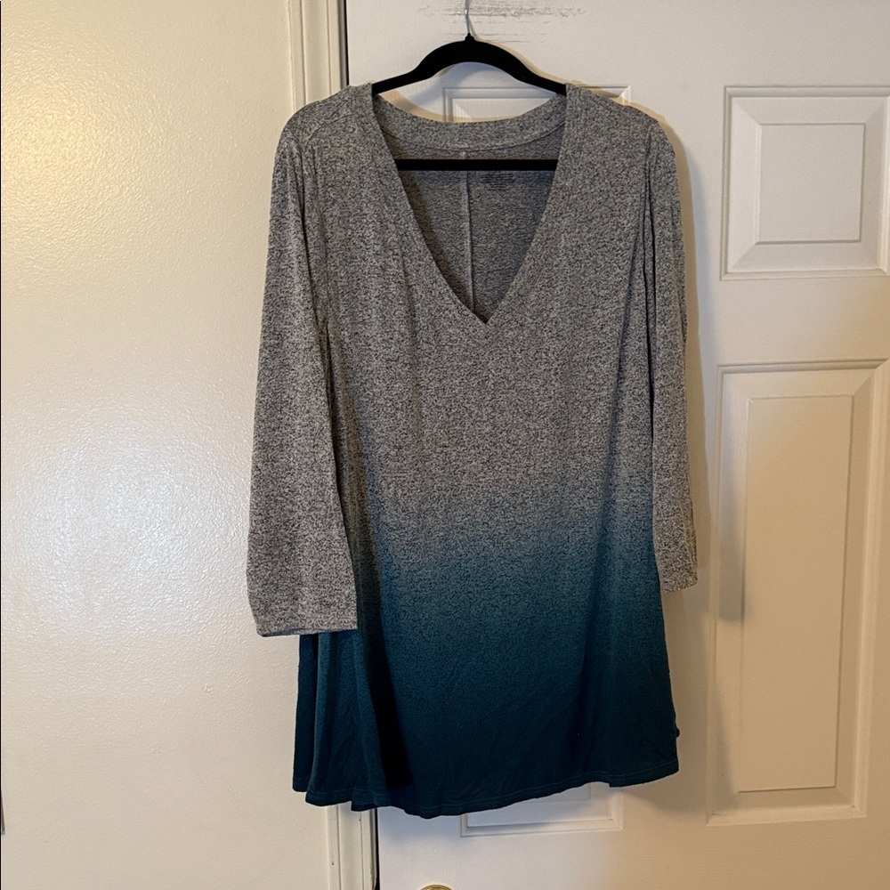 Gray and Blue Ombre V-Neck top